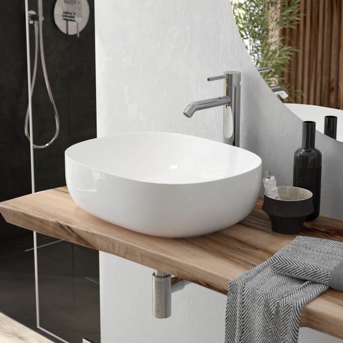 OLTENS Hamnes Thin Aufsatzwaschbecken oval 60,5 x 41,5 cm, mit SmartClean