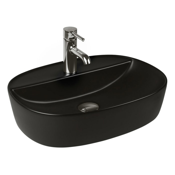 OLTENS Hamnes Thin Aufsatzwaschbecken oval 51 x 39 cm, mit Hahnloch, mit SmartClean