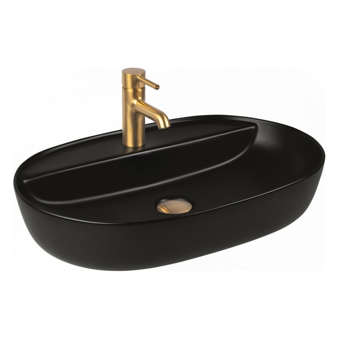 OLTENS Hamnes Thin Aufsatzwaschbecken oval 62 x 42 cm, mit Hahnloch, mit SmartClean