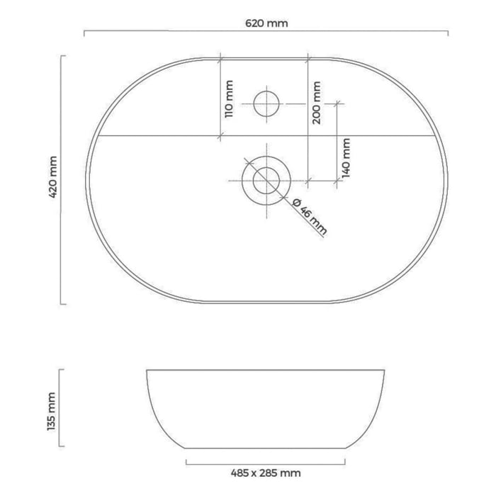 OLTENS Hamnes Thin Aufsatzwaschbecken oval 62 x 42 cm, mit Hahnloch