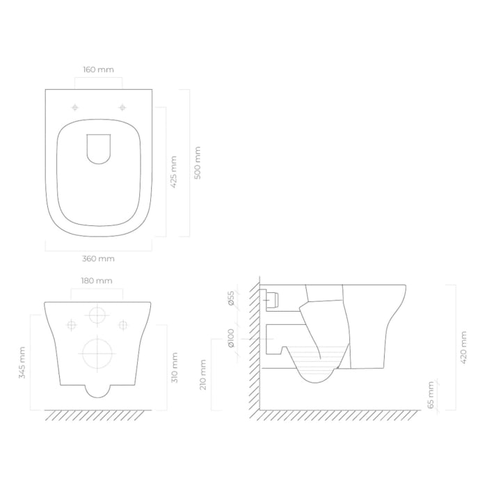 OLTENS Gulfoss Tiefspül-Wand-WC PureRim 36 x 50 cm, Set mit WC-Sitz, mit SmartClean