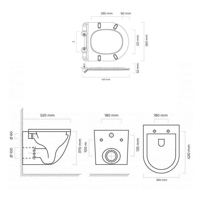 OLTENS Hamnes Tiefspül-Wand-WC PureRim 35,5 x 52 cm, Set mit Slim WC-Sitz