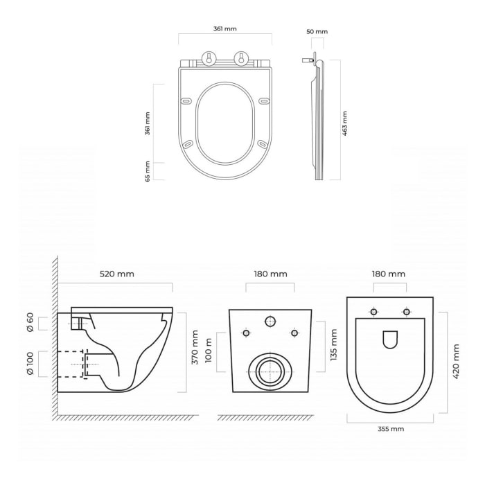 OLTENS Hamnes Tiefspül-Wand-WC PureRim 35,5 x 52 cm, Set mit Ovan Slim WC-Sitz, mit SmartClean