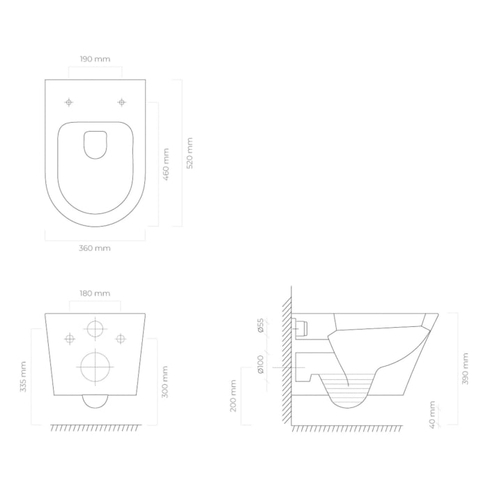 OLTENS Jog Tiefspül-Wand-WC PureRim 36 x 52 cm, Set mit Slim WC-Sitz
