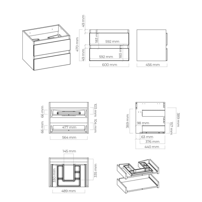 OLTENS Vernal Badmöbel-Set 3-teilig mit 2 Unterschränken mit Schubladen und Konsolenplatte 120 x 25,2/48,6 cm