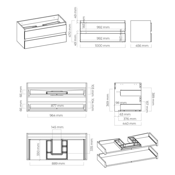 OLTENS Vernal Badmöbel-Set 3-teilig mit Unterschränken mit 2 Schubladen und 1 Tür sowie mit Konsolenplatte 140 x 48,6 cm