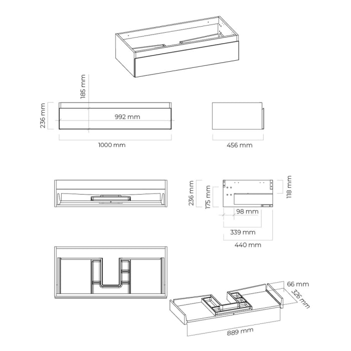 OLTENS Vernal Badmöbel-Set 3-teilig mit 2 Unterschränken mit Schublade/Tür und Konsolenplatte 140 x 25,2/48,6 cm
