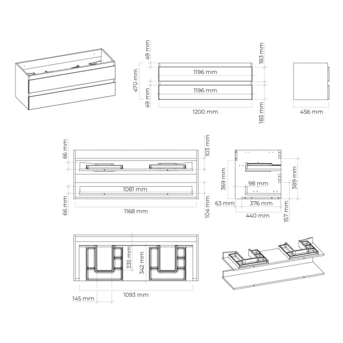 OLTENS Vernal Badmöbel-Set 2-teilig mit Unterschrank mit 2 Schubladen und Konsolenplatte 120 x 48,6 cm