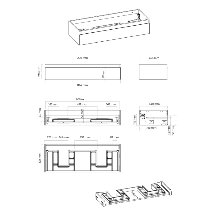OLTENS Vernal Badmöbel-Set 3-teilig mit 2 Unterschränken mit Schubladen und Konsolenplatte 180 x 25,2 cm