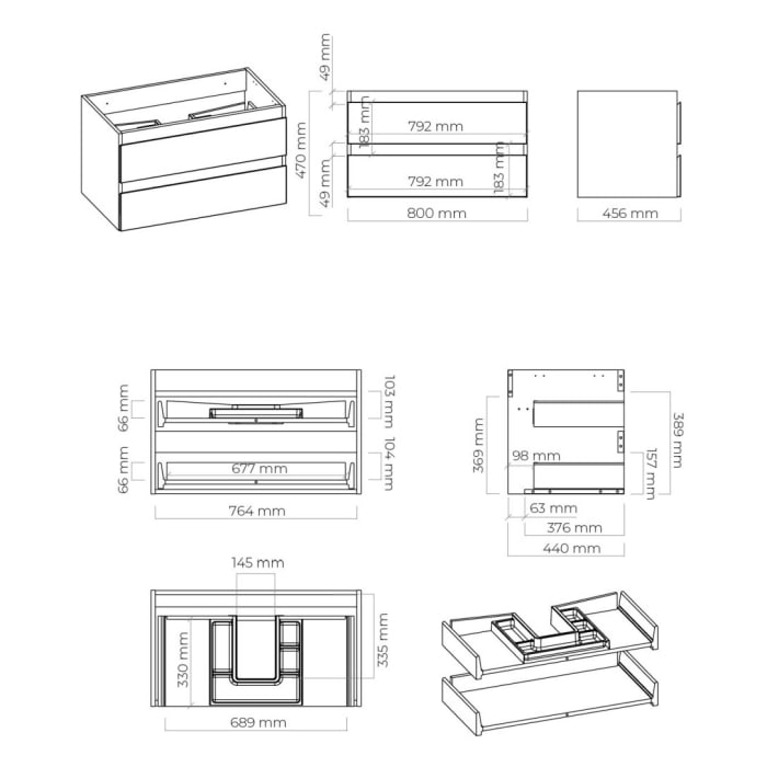 OLTENS Vernal Badmöbel-Set 3-teilig mit 2 Unterschränken mit Schubladen und Konsolenplatte 180 x 48,6 cm