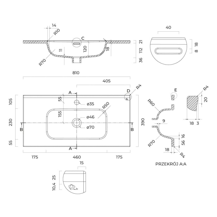 OLTENS Jog Waschtischunterschrank mit Waschbecken 81 x 48,4 cm