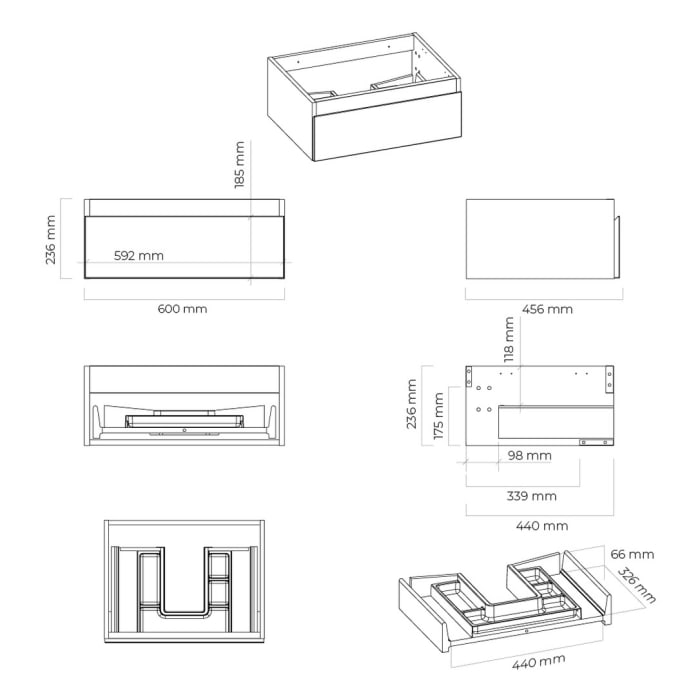 OLTENS Vernal Waschtischunterschrank mit Waschbecken 61 x 25,4 cm, mit 1 Schublade
