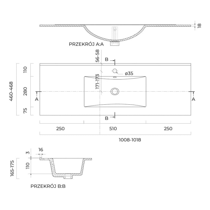 OLTENS Vernal Waschtischunterschrank mit Waschbecken 101 x 25,4 cm, mit 1 Schublade