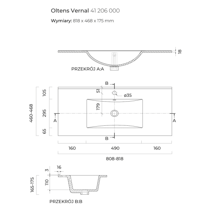OLTENS Vernal Waschtischunterschrank mit Waschbecken 81 x 48,8 cm, mit 1 Schublade