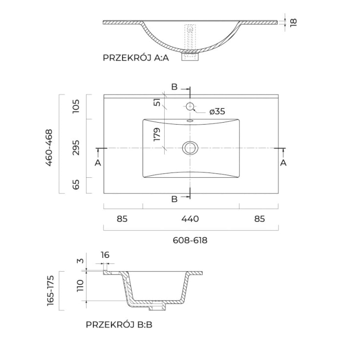 OLTENS Vernal Waschtischunterschrank mit Waschbecken 61 x 48,8 cm, mit 2 Schubladen