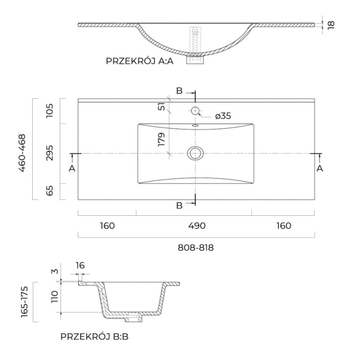 OLTENS Vernal Waschtischunterschrank mit Waschbecken 81 x 48,8 cm, mit 2 Schubladen