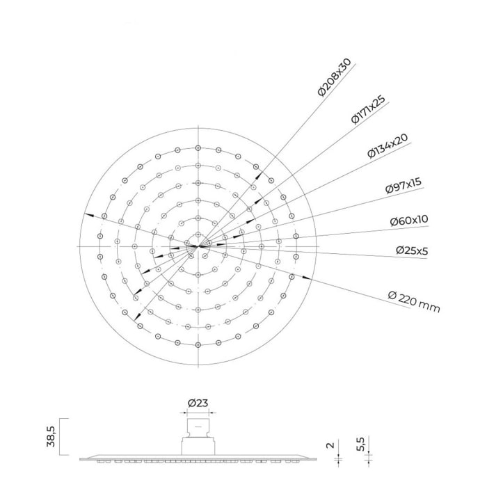 OLTENS Atran Lagan Regenduschkopf rund 22 cm mit Wandarm