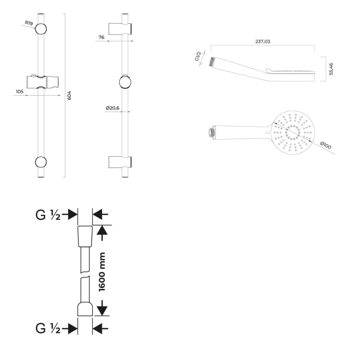 OLTENS Duschgarnitur Motola Select Alling 60 mit Handbrause rund Ø 10 cm und Brausestange