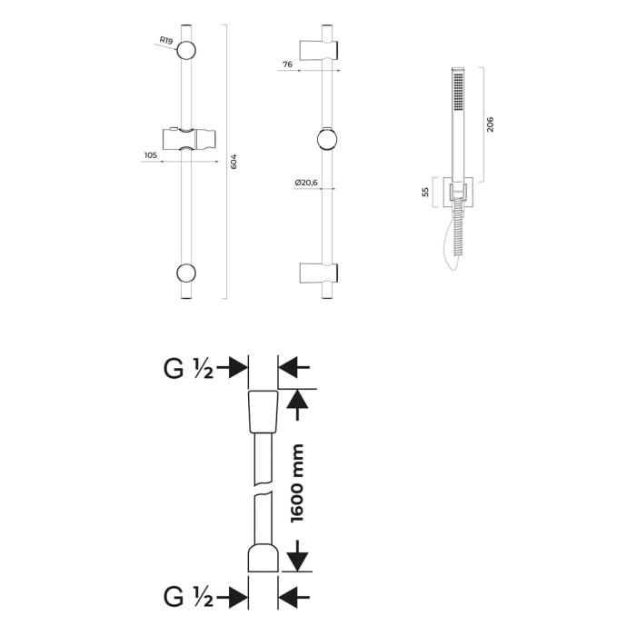 OLTENS Duschgarnitur Sog Alling 60 mit Stabhandbrause quadratisch und Brausestange