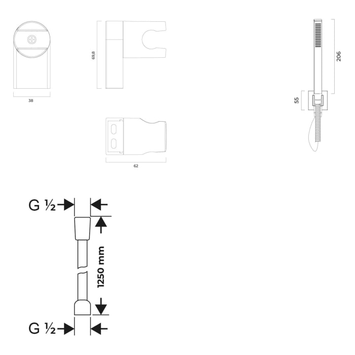 OLTENS Duschgarnitur Sog Gide mit Stabhandbrause quadratisch und Brausehalter