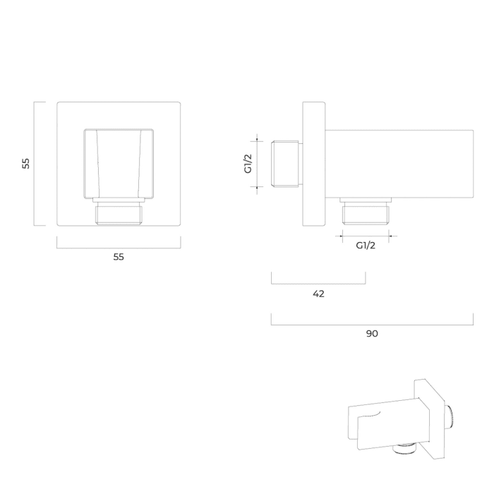OLTENS Hvita (S) Wandanschlussbogen mit Brausehalter, Rosette quadratisch