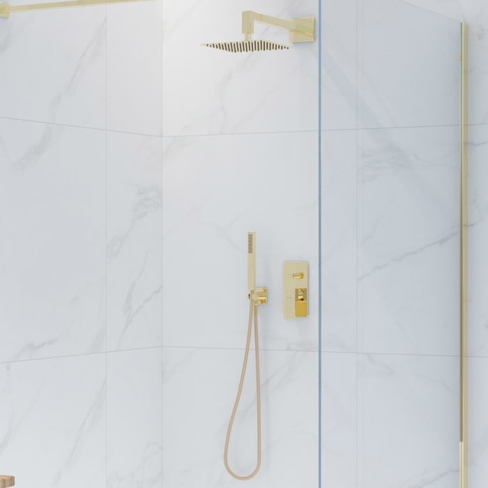 OLTENS Gota Duschsystem mit Unterputz-Armatur, Stabhandbrause und Kopfbrause eckig 30 x 30 cm