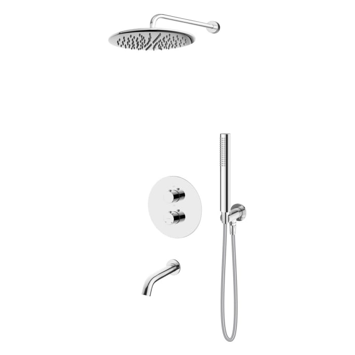 OLTENS Katla Duschsystem mit Unterputz-Thermostat-Armatur, Stabhandbrause, Kopfbrause rund und Wanneneinlauf