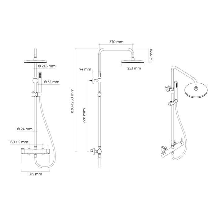 OLTENS Molle Duschsystem mit Aufputz-Armatur, Stabhandbrause und Kopfbrause rund