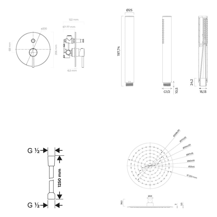 OLTENS Molle Duschsystem mit Unterputz-Armatur, Stabhandbrause und Kopfbrause rund Ø 22 cm