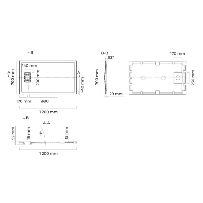 OLTENS Bergytan Duschwanne RockSurface 70 x 120 cm