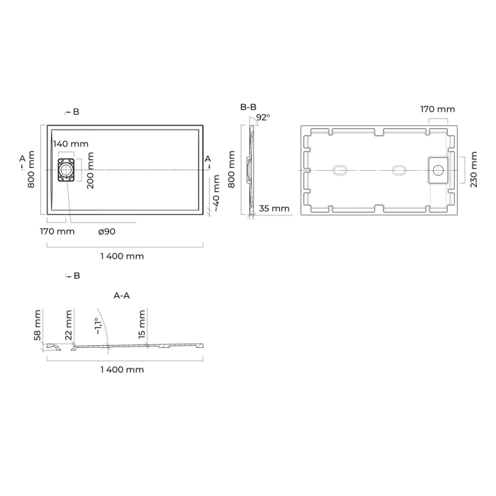 OLTENS Bergytan Duschwanne RockSurface 80 x 140 cm