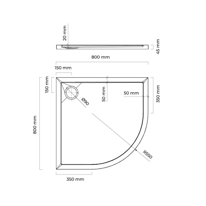 OLTENS Superior Duschwanne Viertelkreis 80 x 80 cm