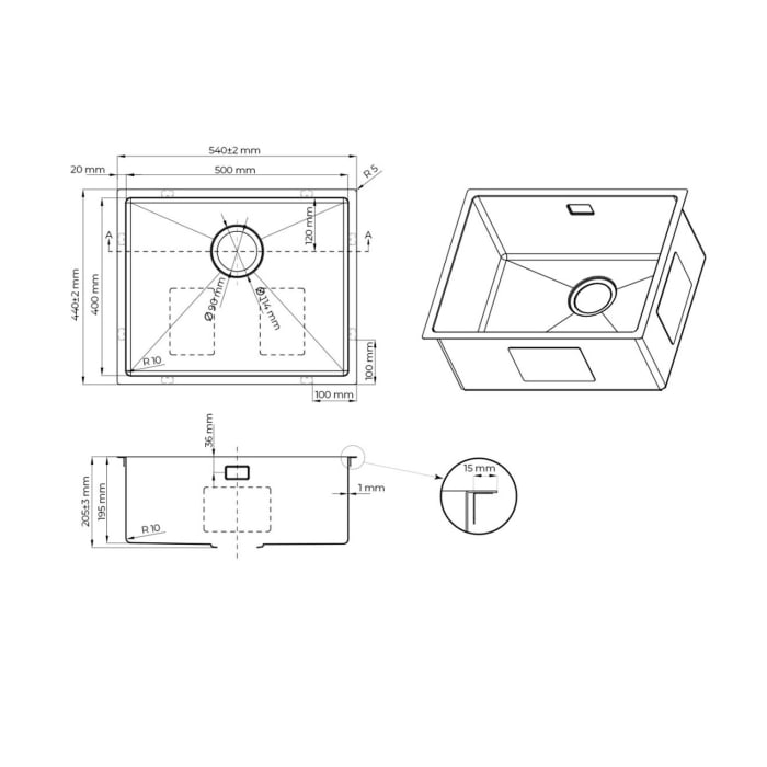 OLTENS Hydda Edelstahl-Spülbecken 54 x 44 cm
