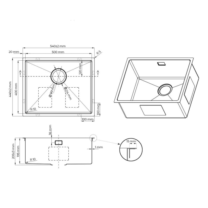 OLTENS Stalvask Edelstahl-Spülbecken 54 x 44 cm