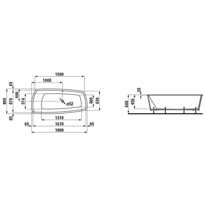 LAUFEN Palomba Collection Badewanne 180 x 80 cm, inkl.Fußgestell