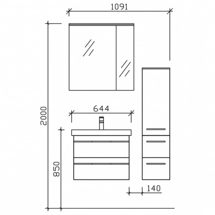 Pelipal Balto Badmöbel-Set 113 cm, inkl. Spiegelschrank und Midischrank