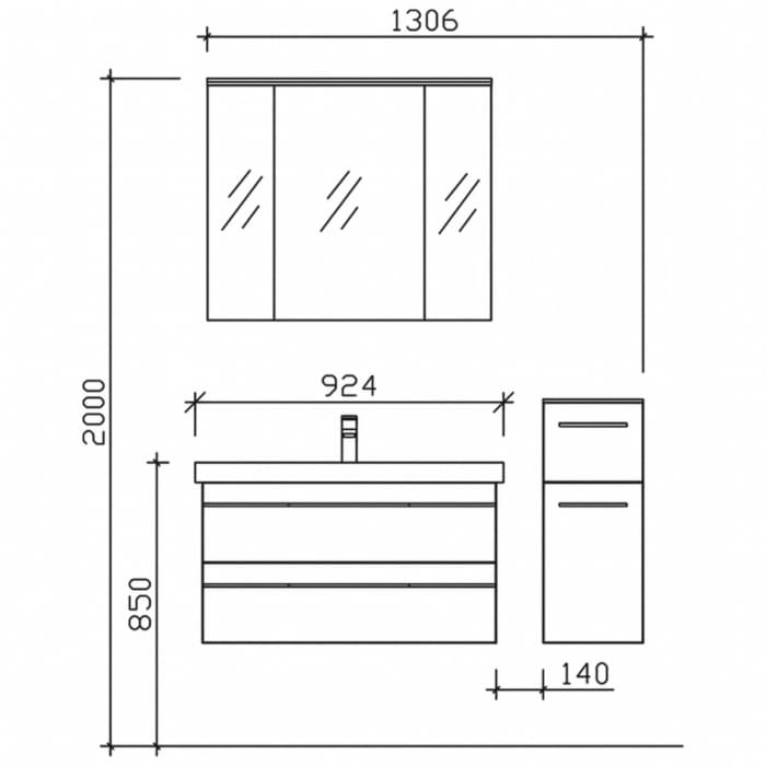 Pelipal Balto Badmöbel-Set 137 cm, inkl. Spiegelschrank und Highboard