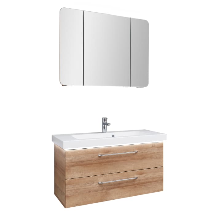 Pelipal Balto Waschtischkombination mit Mineralmarmorwaschtisch 92 cm, Griff Z1 und Spiegelschrank