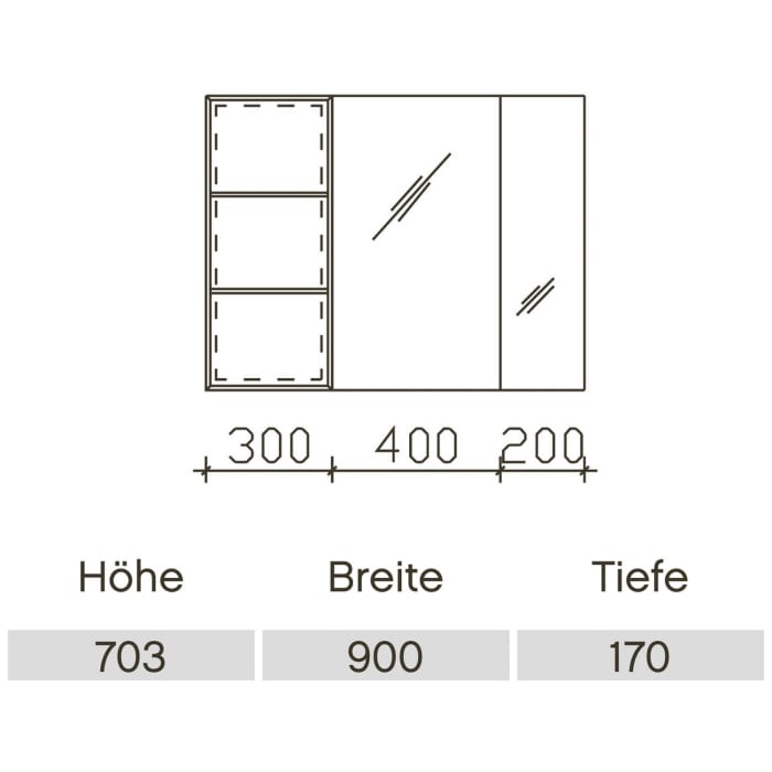 Pelipal Balto Spiegelschrank 90 x 17 x 70,3 cm mit Vitrine rechts