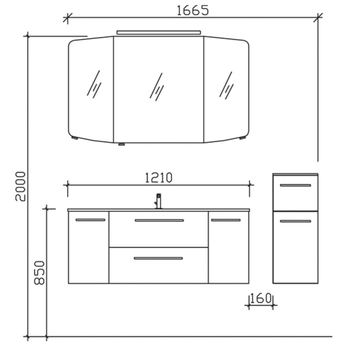 Pelipal Cassca Badmöbel-Set 168 cm, inkl. Spiegelschrank und Highboard