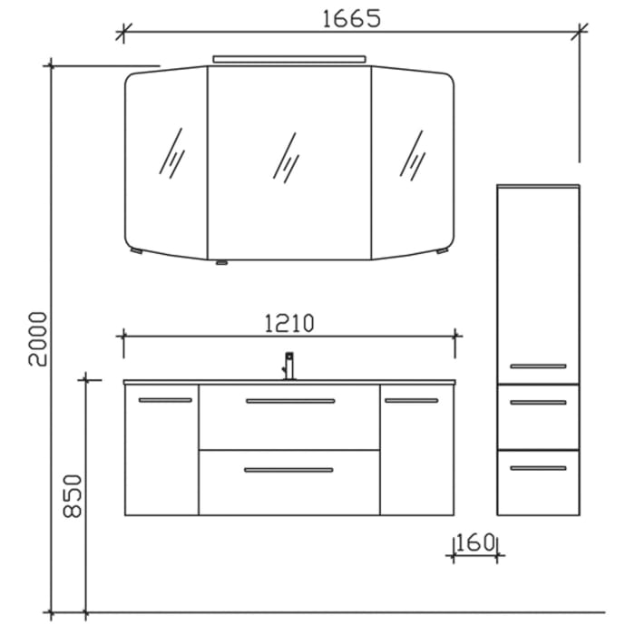 Pelipal Cassca Badmöbel-Set 168 cm, inkl. Spiegelschrank und Midischrank
