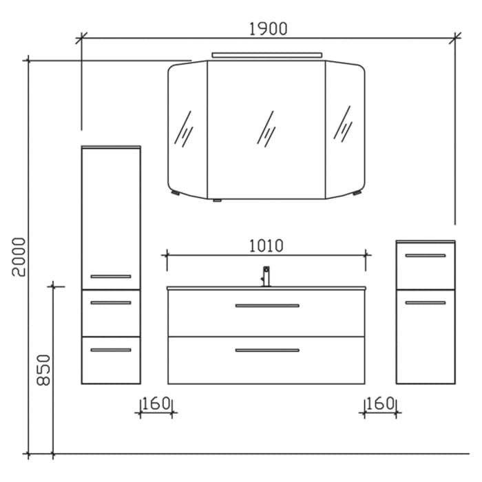 Pelipal Cassca Badmöbel-Set 187 cm, inkl. Spiegelschrank, Highboard und Midischrank