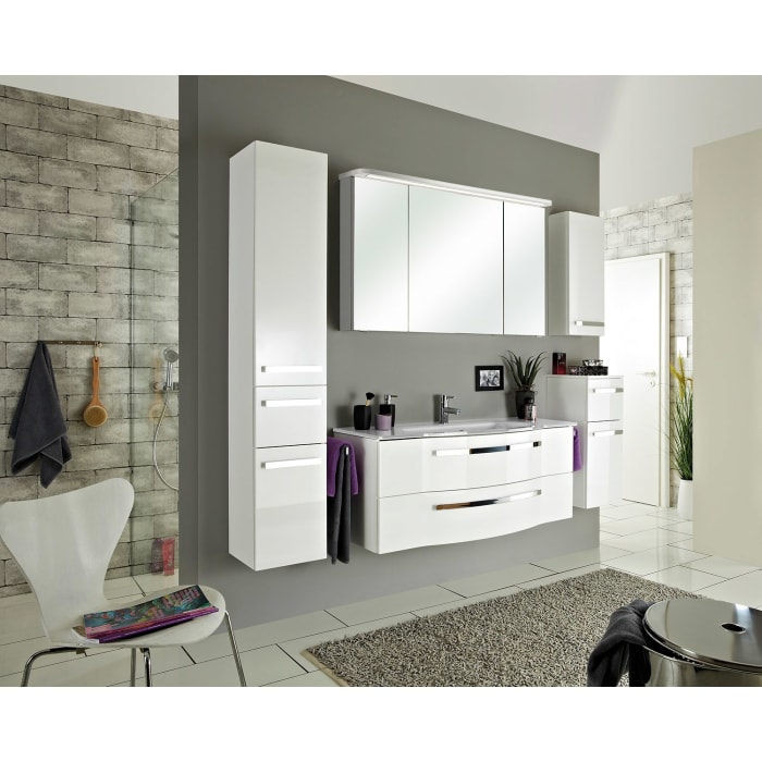 Pelipal Serie 4005 Möbelkombination 120 cm mit Glaswaschtisch und Spiegelschrank mit LED-Kranzleuchte