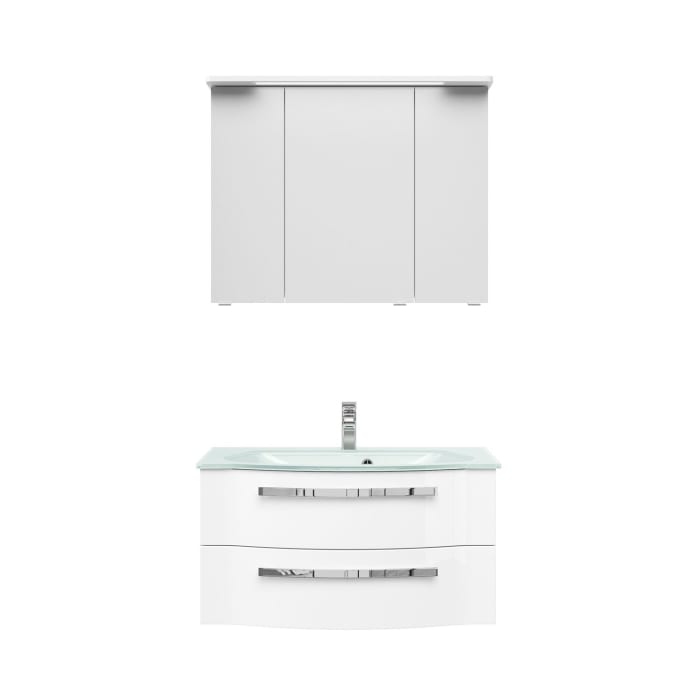 Pelipal Serie 4005 Möbelkombination 90 cm mit Glaswaschtisch und Spiegelschrank mit LED-Kranzleuchte