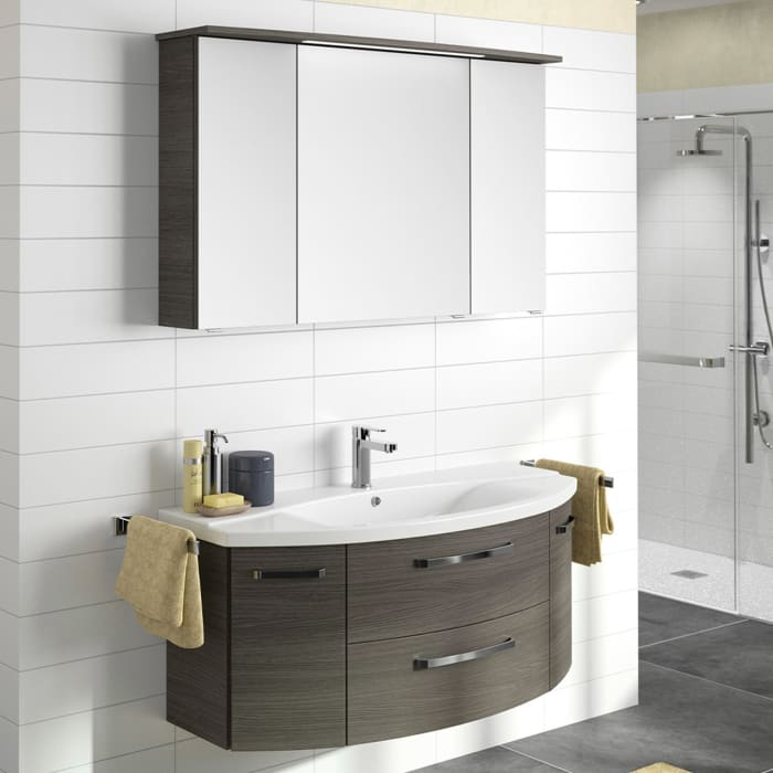 Pelipal Serie 4010 Möbelkombination 120 cm mit Spiegelschrank mit LED-Kranzbeleuchtung, Keramikwaschtisch und Waschtischunterschrank