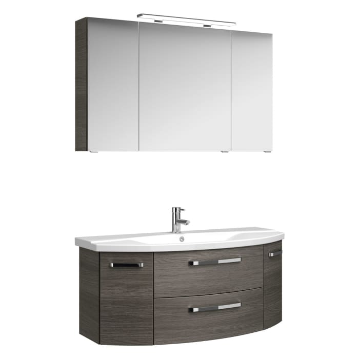 Pelipal Serie 4010 Möbelkombination 120 cm mit Spiegelschrank mit LED-Aufsatzleuchte, Keramikwaschtisch und Waschtischunterschrank