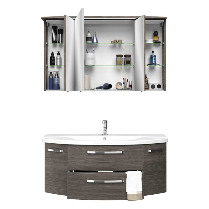 Pelipal Serie 4010 Möbelkombination 120 cm mit Spiegelschrank mit LED-Kranzbeleuchtung, Keramikwaschtisch und Waschtischunterschrank