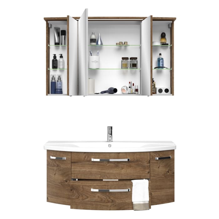 Pelipal Serie 4010 Möbelkombination 120 cm mit Spiegelschrank mit LED-Kranzbeleuchtung, Keramikwaschtisch und Waschtischunterschrank