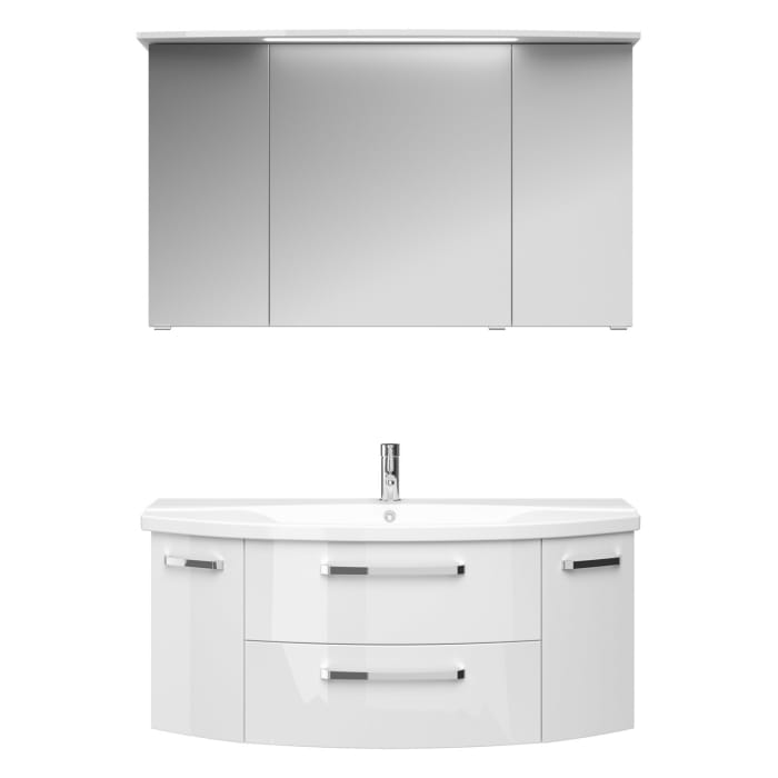 Pelipal Serie 4010 Möbelkombination 120 cm mit Spiegelschrank mit LED-Kranzbeleuchtung, Keramikwaschtisch und Waschtischunterschrank