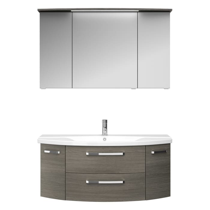 Pelipal Serie 4010 Möbelkombination 120 cm mit Spiegelschrank mit LED-Kranzbeleuchtung, Keramikwaschtisch und Waschtischunterschrank